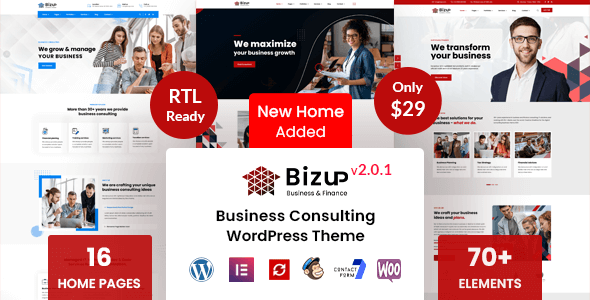 Bizup 2.1.6 – Business Consulting WordPress Theme | Activated